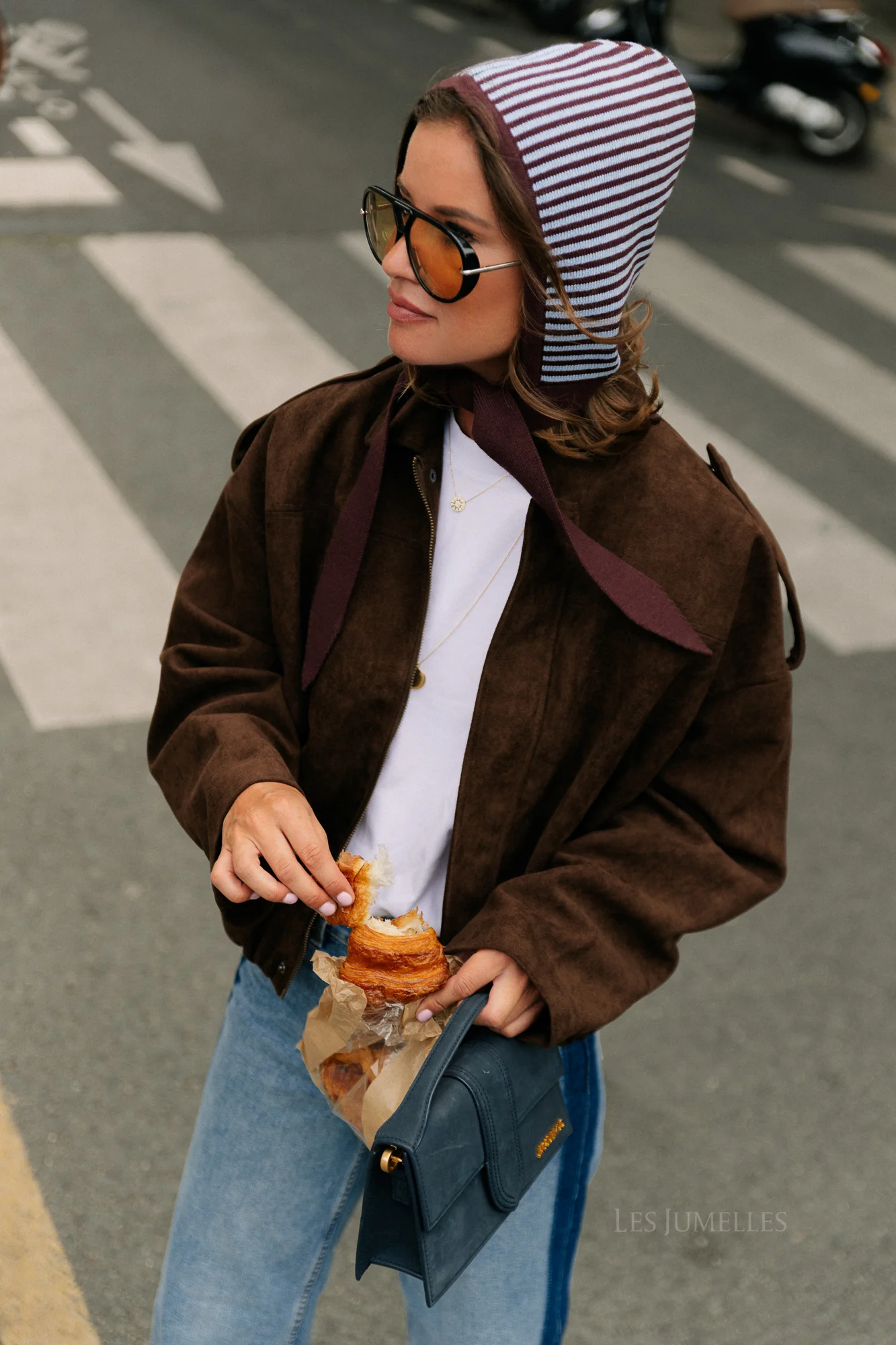Blake striped bonnet chocolate brown/light blue - Image 3